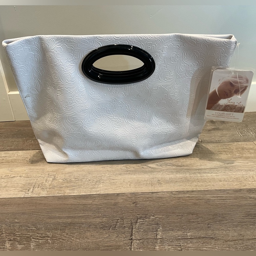 NWT- Jessica Simpson Fancy Love Embossed White Tote Bag • GWP Cosmetic Travel🤍